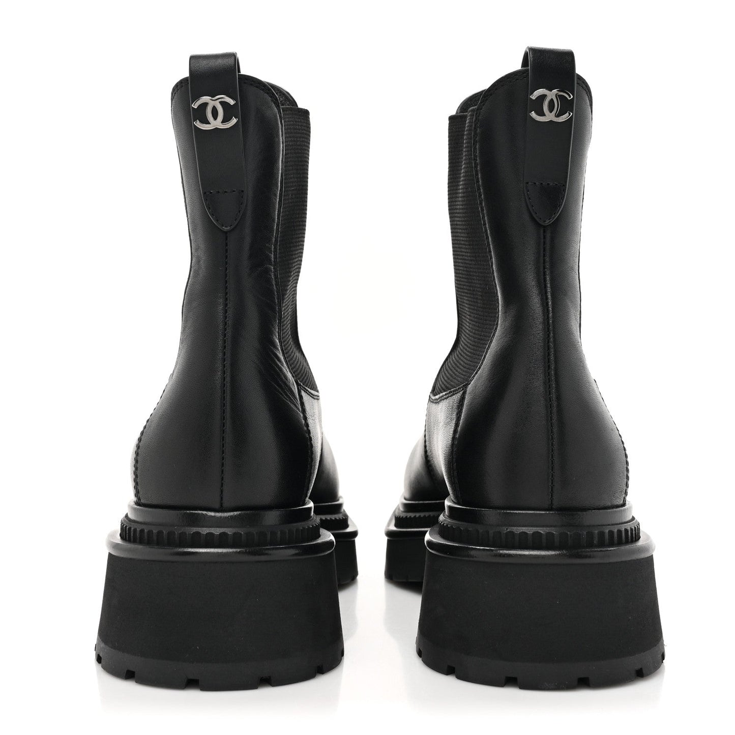 Chanel Calfskin Patent Cap Toe Ankle Boots 37.5 Black