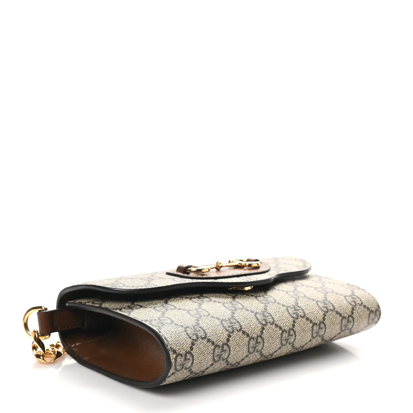 Gucci GG Supreme Monogram Azalea Calfskin Web Mini Horsebit 1955 Chain Shoulder Bag Beige Ebony Brown Sugar