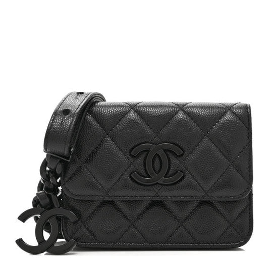 Chanel Caviar Quilted My Everything Belt Flap Card Holder Black