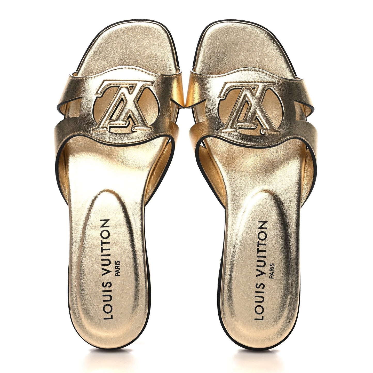 Louis Vuitton Metallic Calfskin LV Isola Flat Sandals Gold
