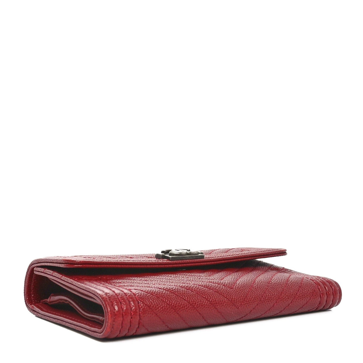 Chanel Caviar Chevron Quilted Boy Flap Wallet Red