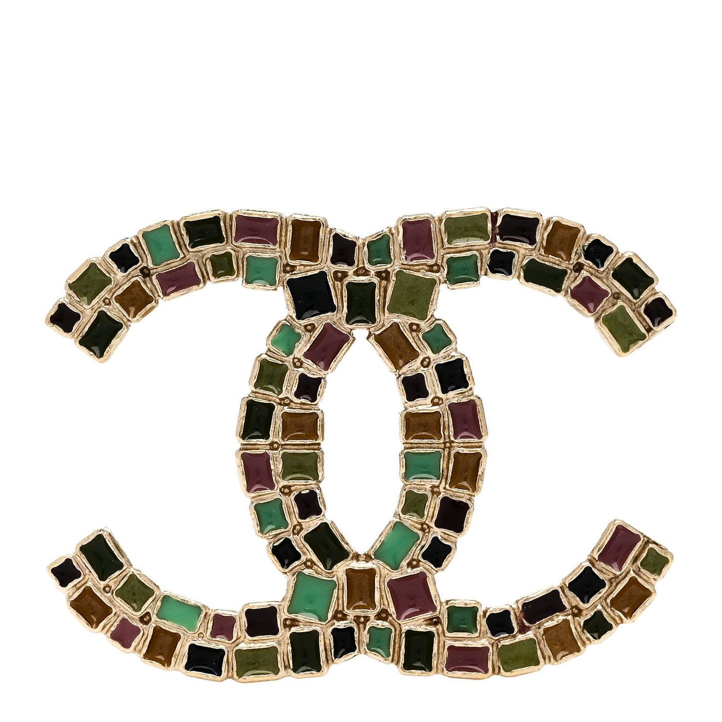 Chanel Enamel CC Brooch Gold Multicolor