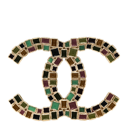 Chanel Enamel CC Brooch Gold Multicolor