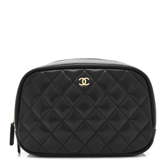 Chanel Caviar Quilted Medium Curvy Pouch Cosmetic Case Black