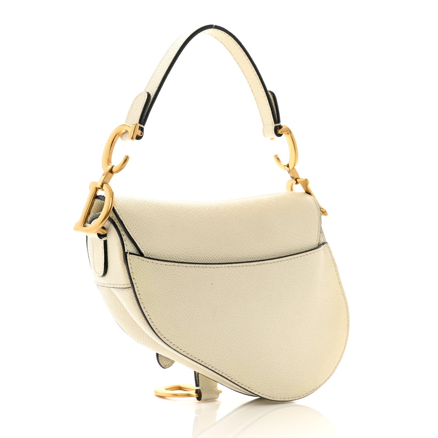 Christian Dior Grained Calfskin Mini Saddle Bag Ivory
