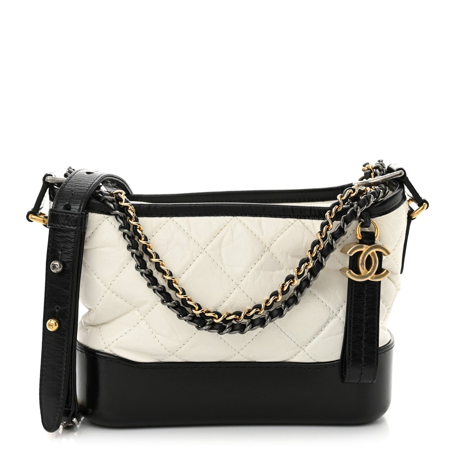 Chanel Aged Calfskin Quilted Small Gabrielle Hobo Black White