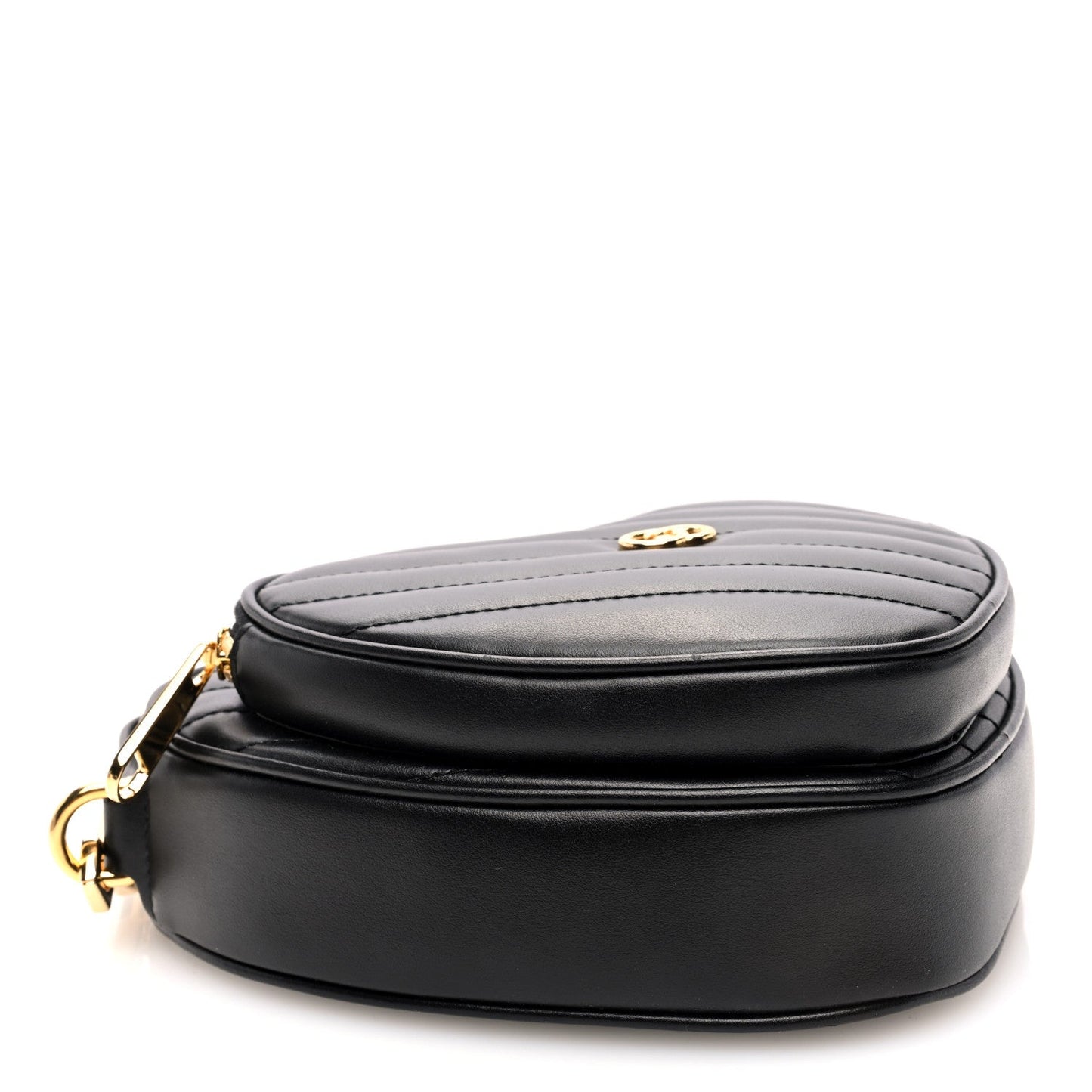 Gucci Calfskin Matelasse Diagonal Mini Interlocking G Heart Shoulder Bag Black