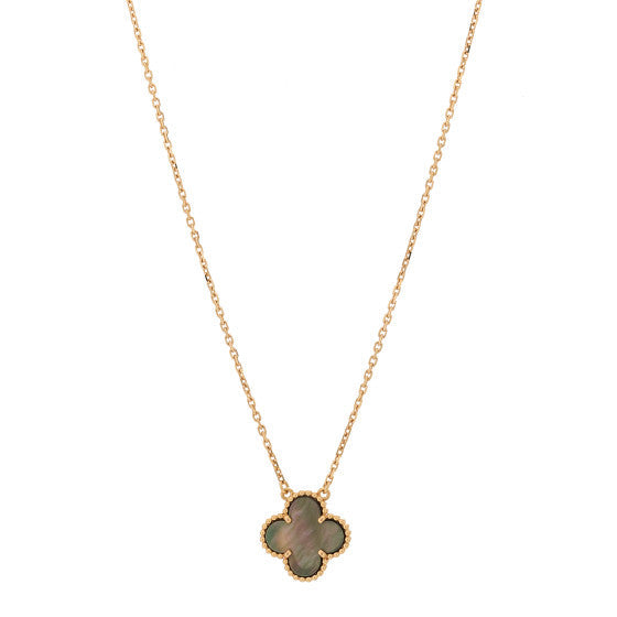 Van Cleef & Arpels 18K Rose Gold Gray Mother of Pearl Vintage Alhambra Pendant Necklace