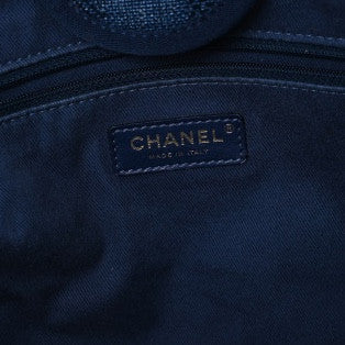 Chanel Mixed Fibers Striped Medium Deauville Tote Navy Blue
