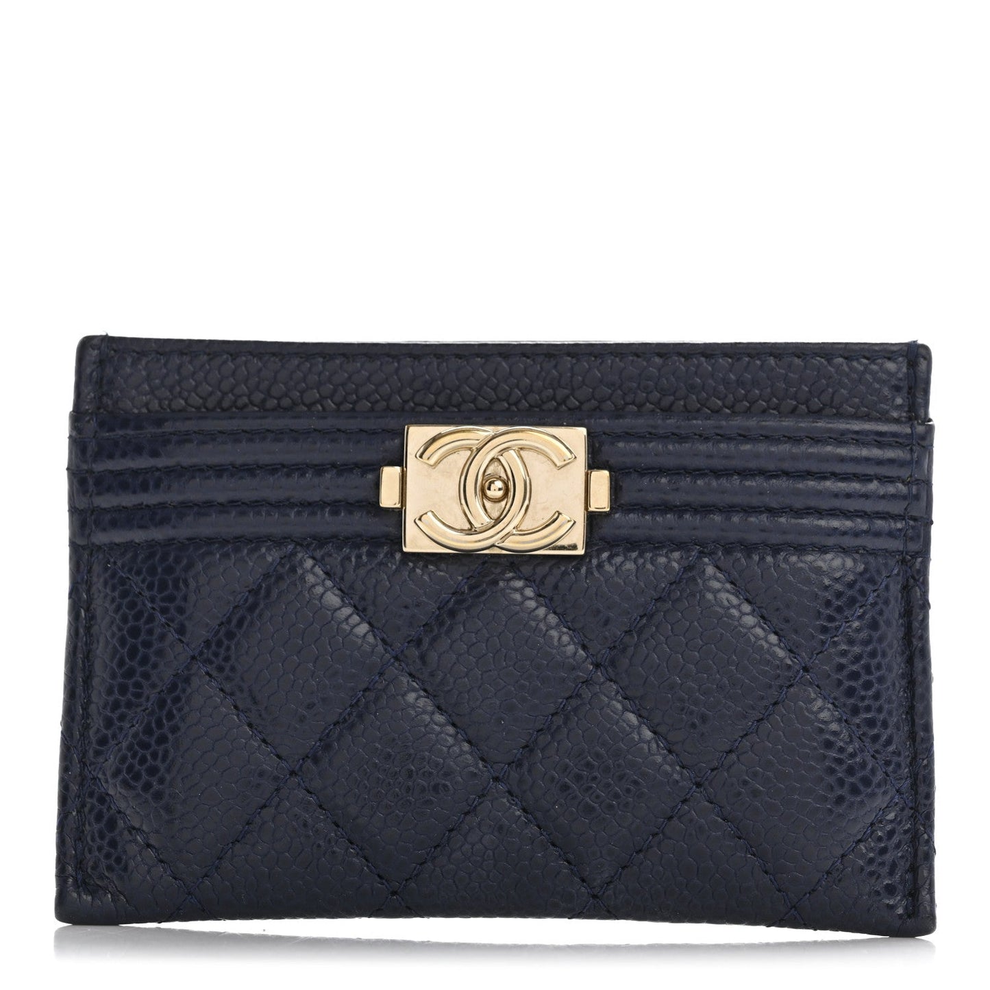 Chanel Caviar Quilted Boy Card Holder Navy Blue