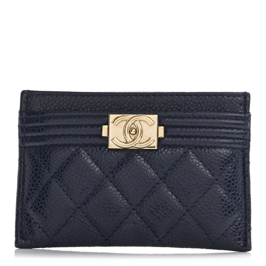Chanel Caviar Quilted Boy Card Holder Navy Blue