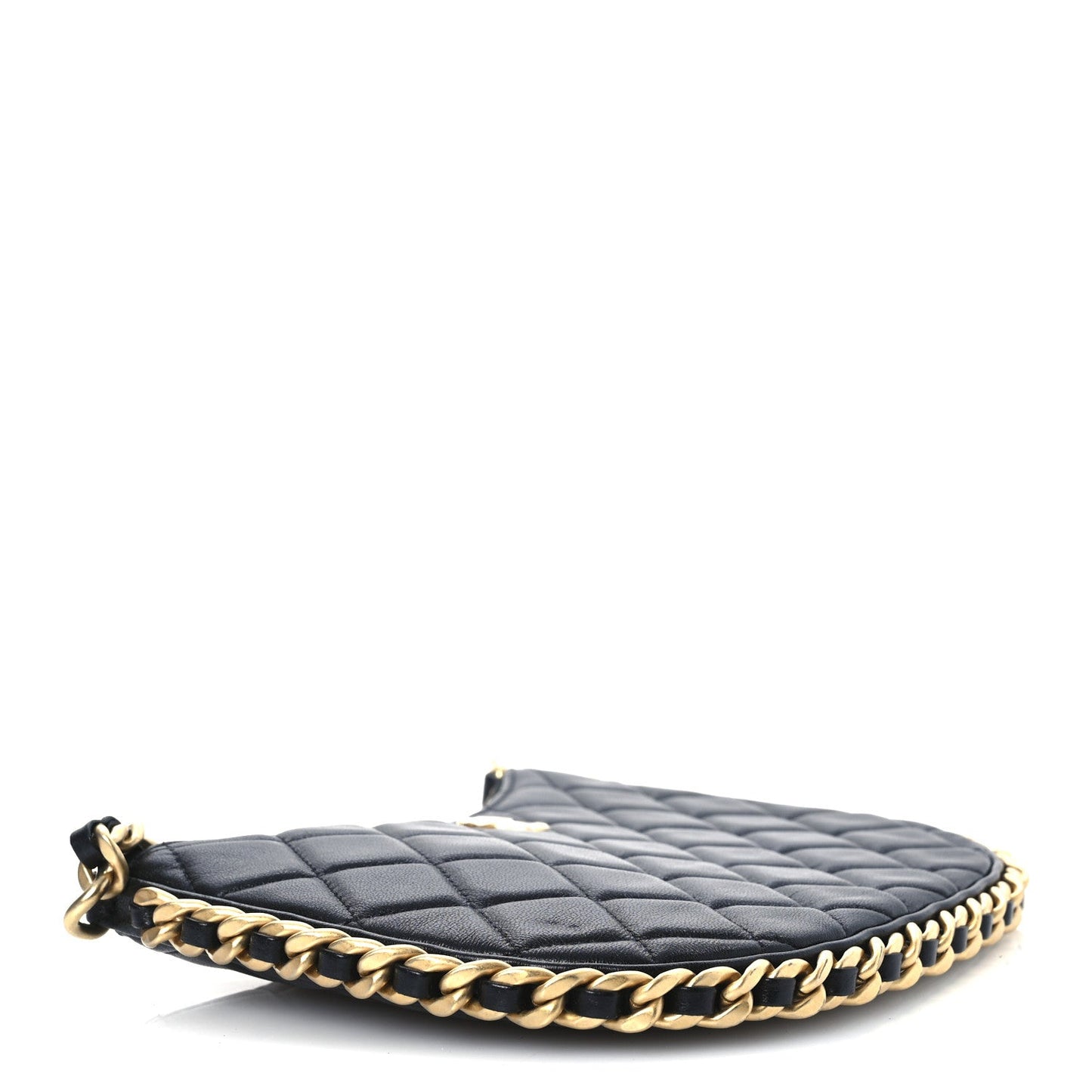 Chanel Shiny Crumpled Lambskin Quilted Trendy Chain Around Hobo Black
