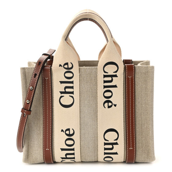 Chloe Cotton Calfskin Small Woody Ribbon Tote White Brown