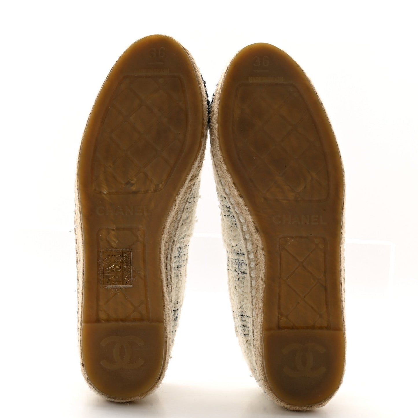 Chanel Tweed CC Espadrilles 36 Ecru White Blue Black