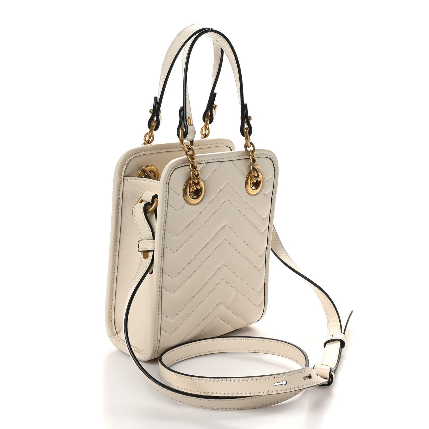 Gucci Calfskin Matelasse Chevron Mini GG Marmont Tote Mystic White
