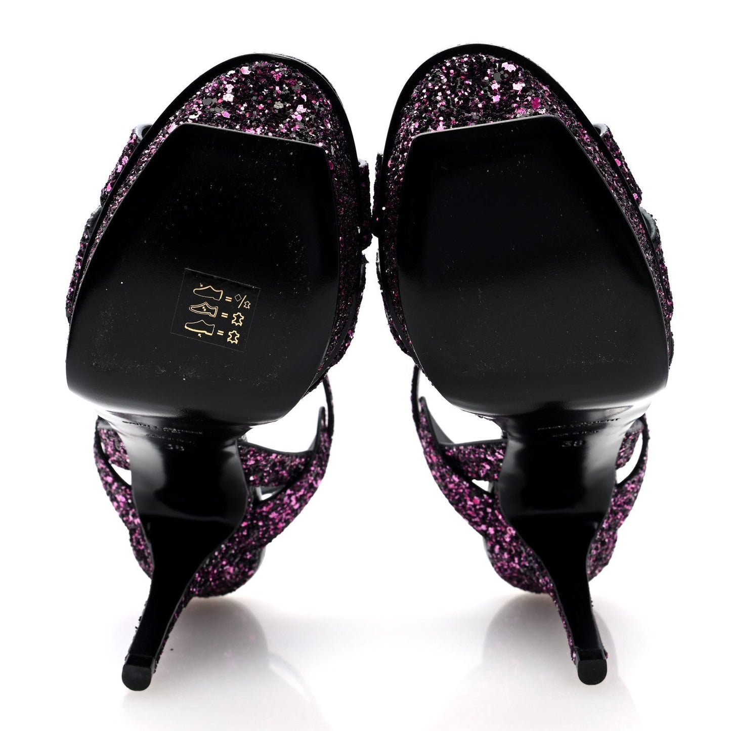 Saint Laurent Glitter Calfskin Ayers Tribute 75 Platform Sandals 38 Black Fuchsia