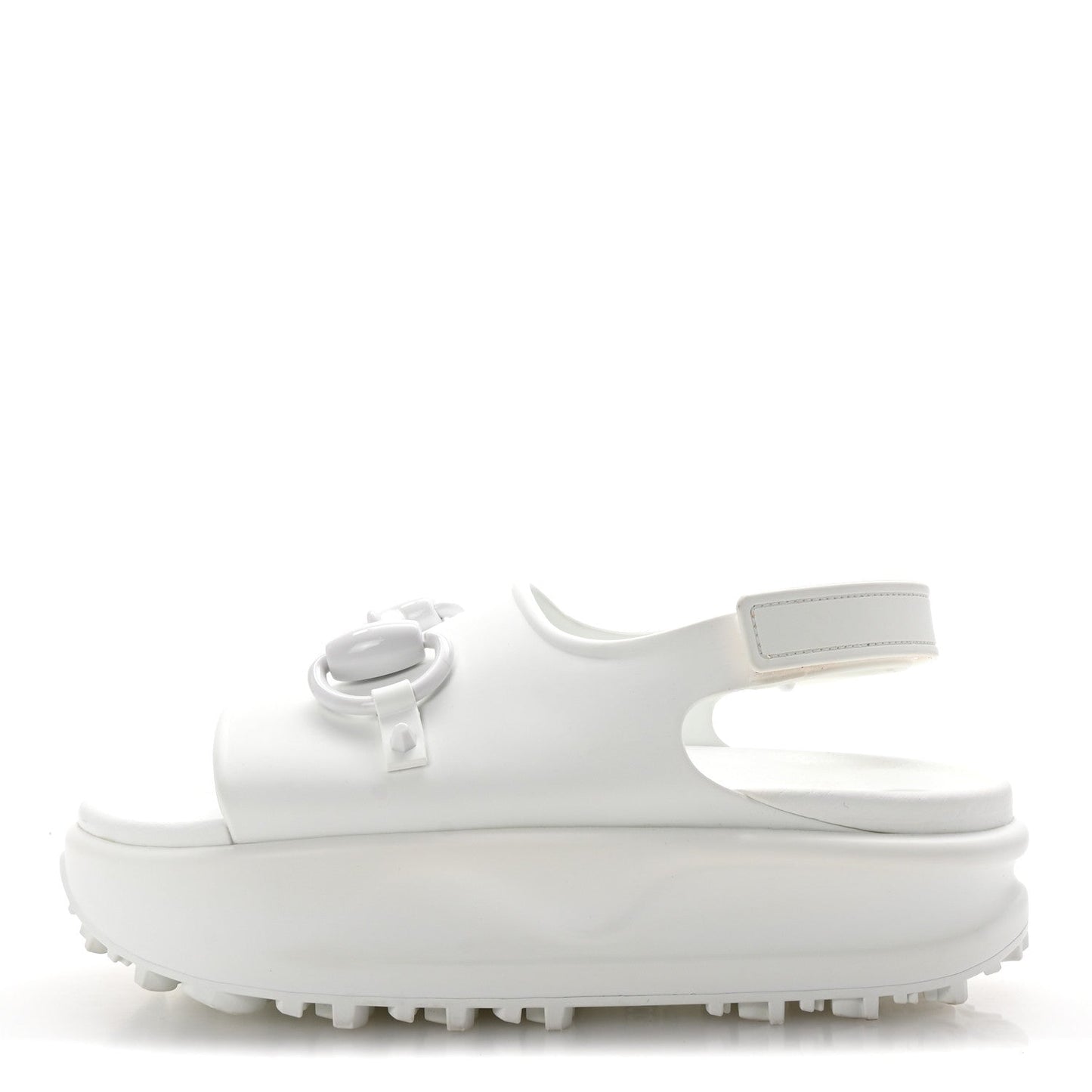 Gucci Soft Rubber Horsebit Touch Womens Strapped Sandals 37 Great White