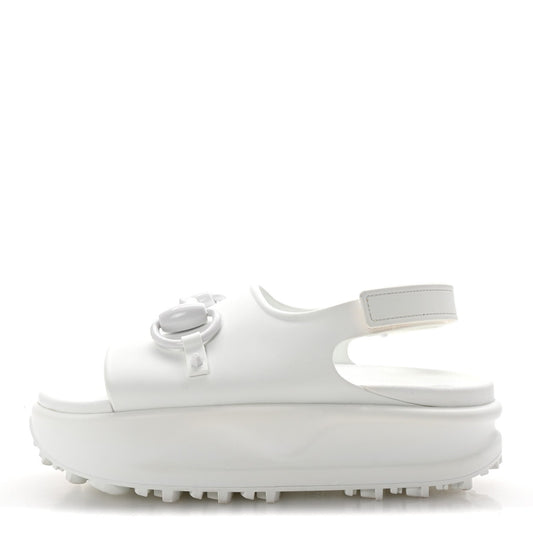 Gucci Soft Rubber Horsebit Touch Womens Strapped Sandals 37 Great White