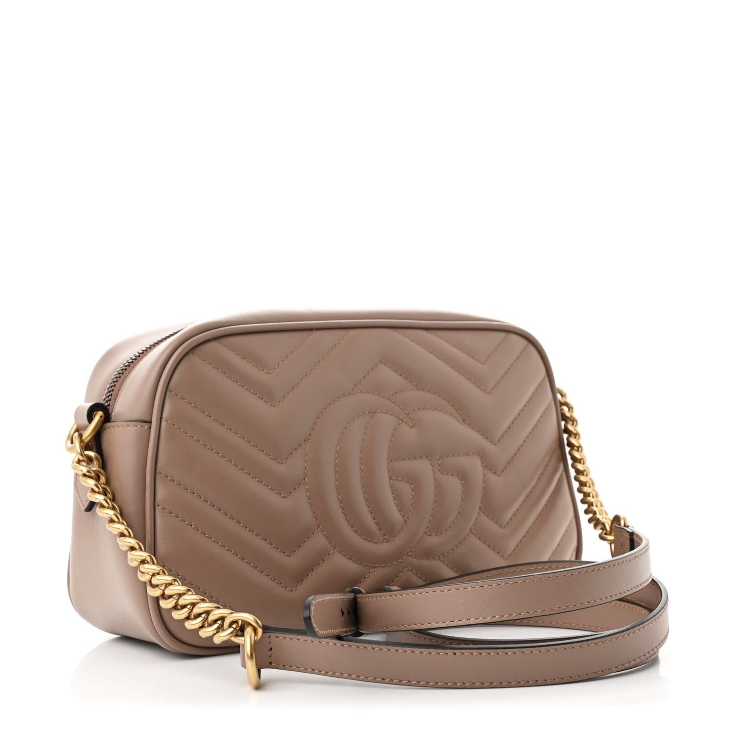 Gucci Calfskin Matelasse Small GG Marmont Chain Shoulder Bag Porcelain Rose