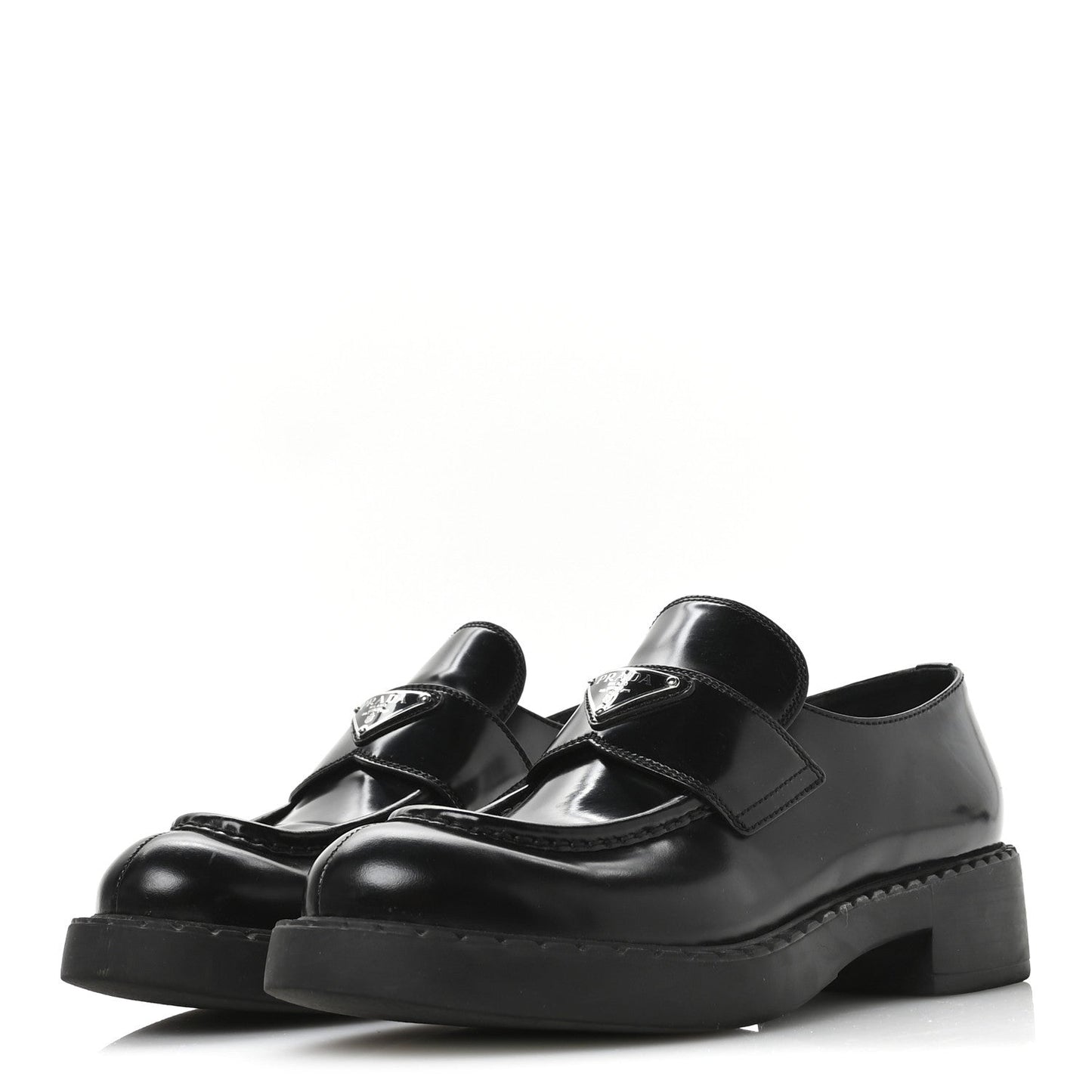Prada Spazzolato Metal Triangle Logo 50mm Loafers 40 Black