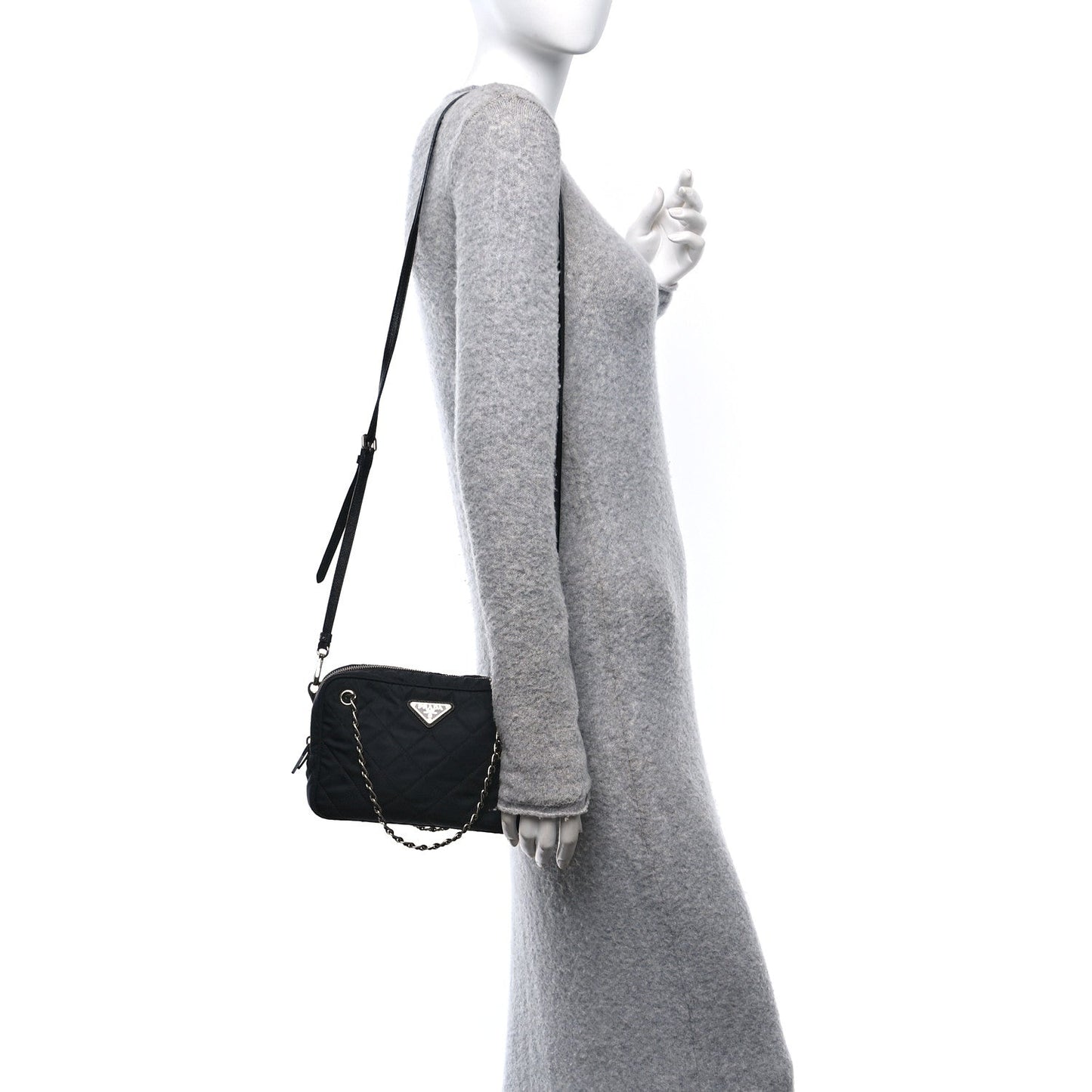 Prada Nylon Tessuto Impuntu Quilted Bandoliera Crossbody Bag Black