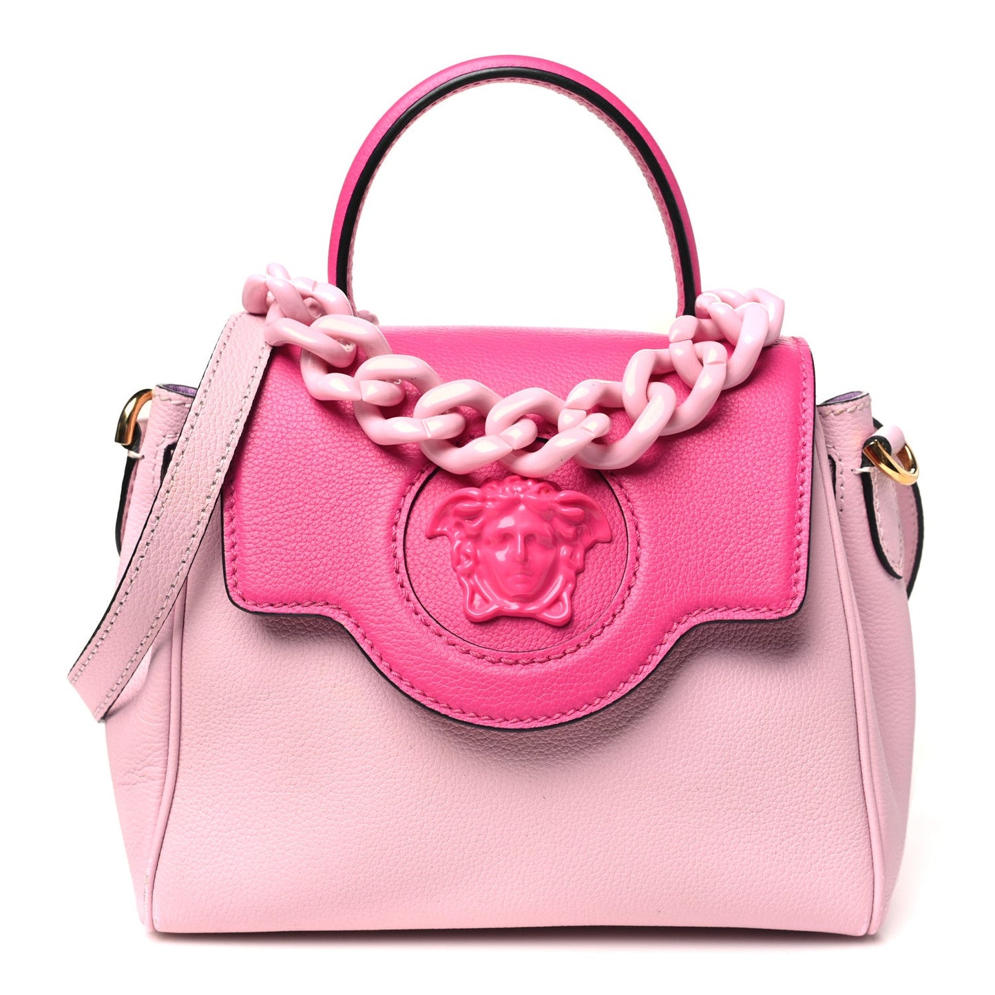 Versace Calfskin Medusa Small Top Handle Handbag Fuxia Light Pink