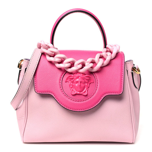 Versace Calfskin Medusa Small Top Handle Handbag Fuxia Light Pink
