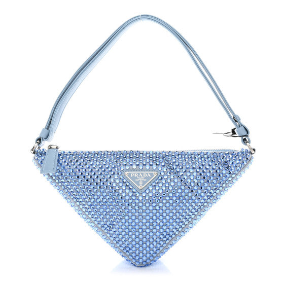 Prada Satin Crystal Triangle Pouch Celeste