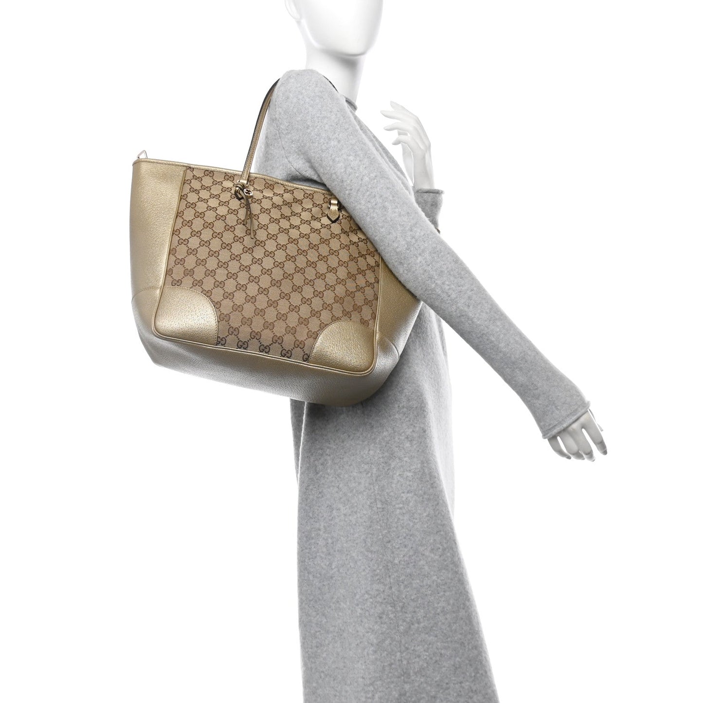 Gucci Monogram Medium Bree Zippered Tote Beige Golden Beige