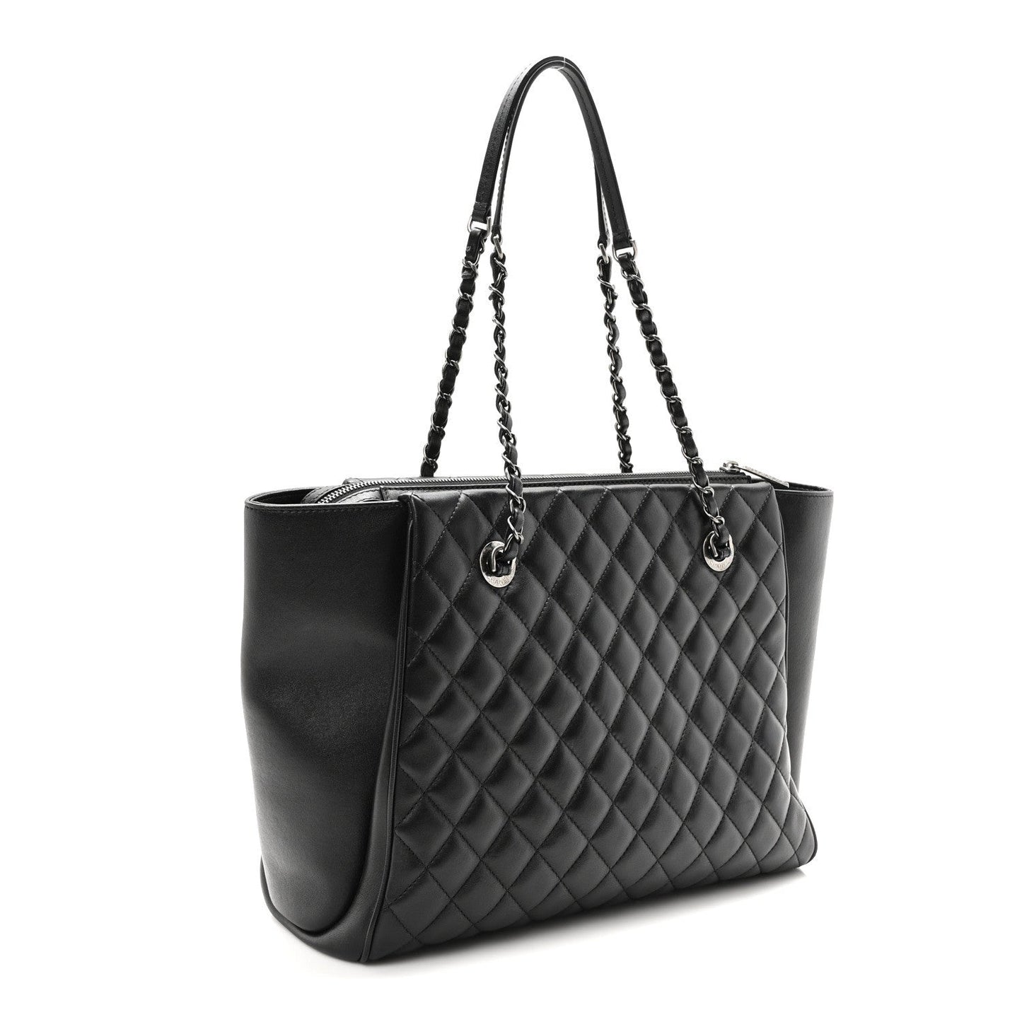 Chanel Lambskin Quilted Shopping Tote Black