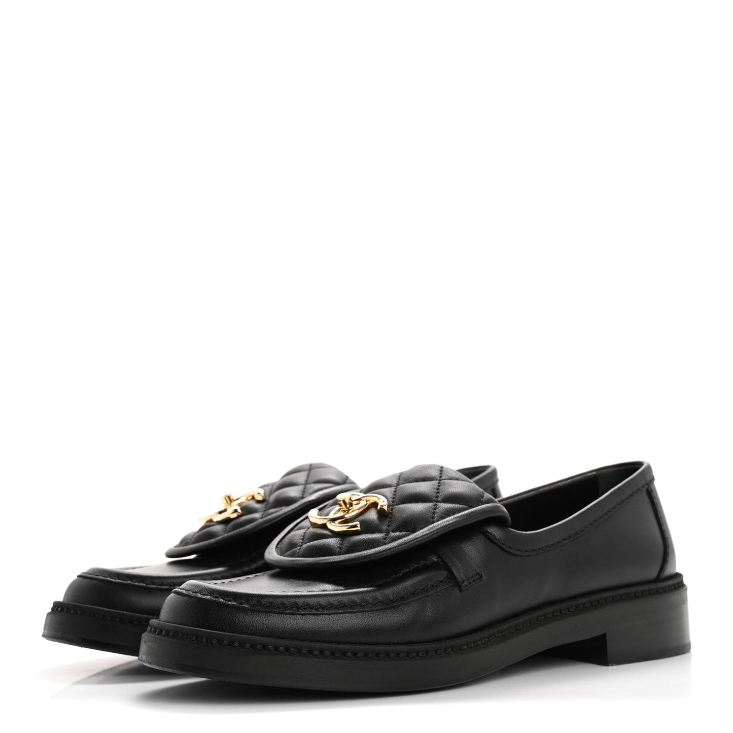 Chanel Lambskin Quilted CC TurnLock Loafers 36 Black