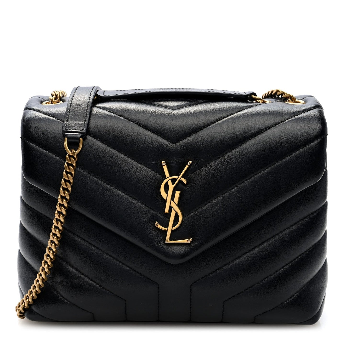 Saint Laurent Calfskin Y Quilted Monogram Small Loulou Chain Satchel Black