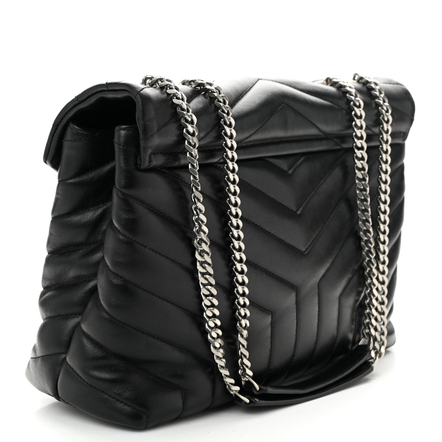 Saint Laurent Calfskin Y Quilted Monogram Medium Loulou Chain Satchel Black