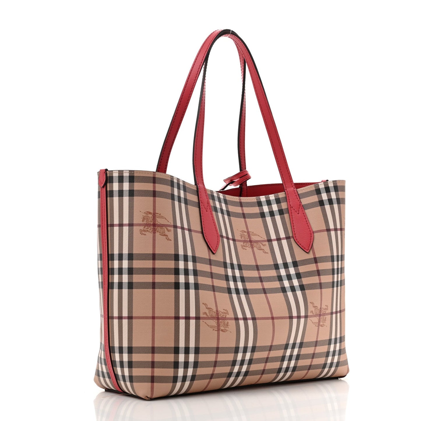 Burberry Haymarket Check Medium Reversible Tote Poppy Red