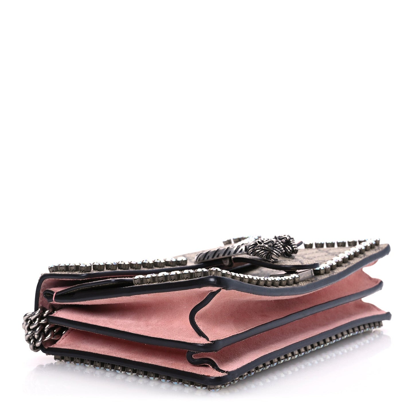 Gucci GG Supreme Monogram Suede Crystal Small Dionysus Shoulder Bag Beige Ebony Light Peonia