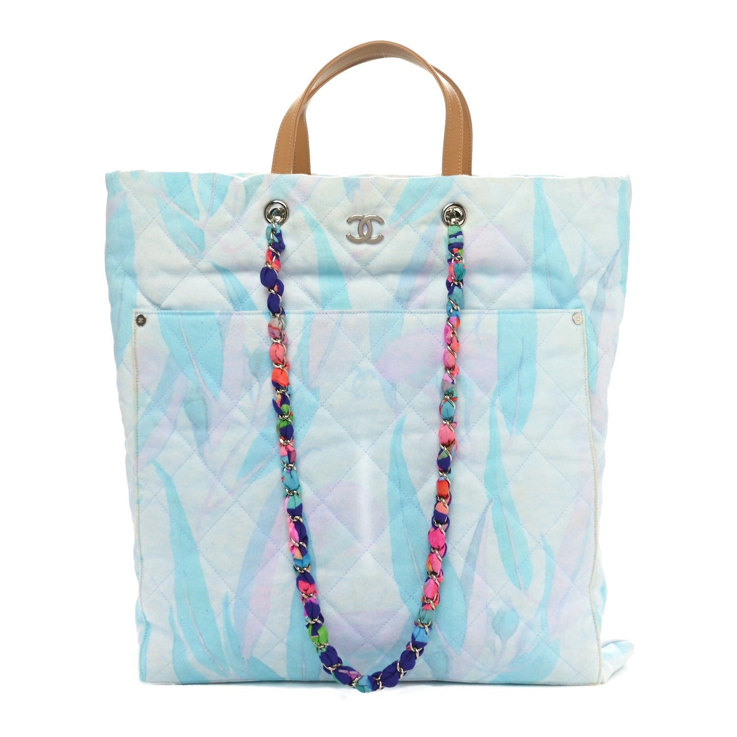 Chanel Canvas Quilted Jungle Jeans Tote White Multicolor