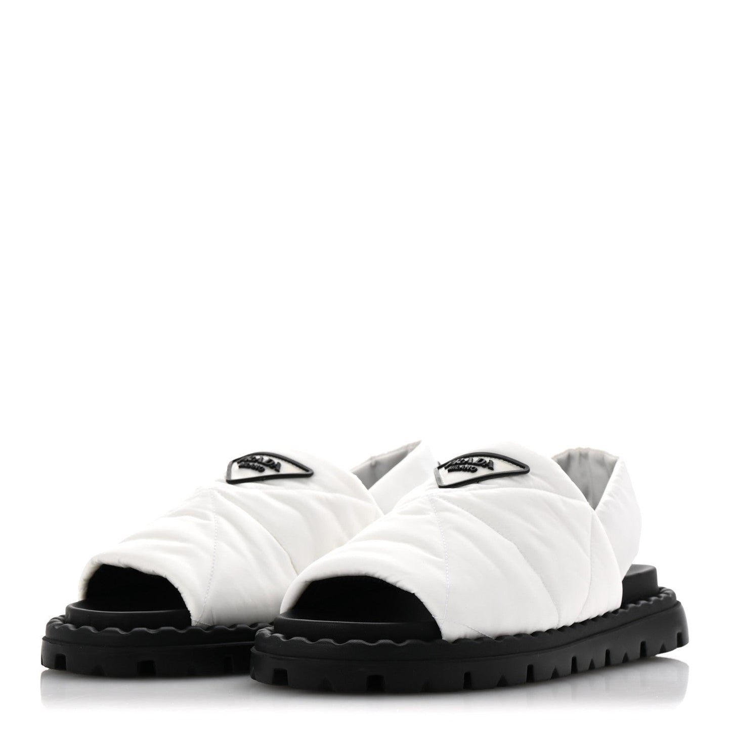 Prada Nylon Triangle Logo Padded Slingback Sandals 38 White