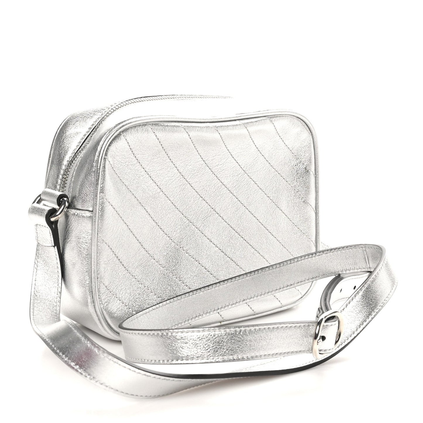 Gucci Metallic Sakai Be Green Calfskin Diagonal Stitched Small Blondie Shoulder Bag Silver