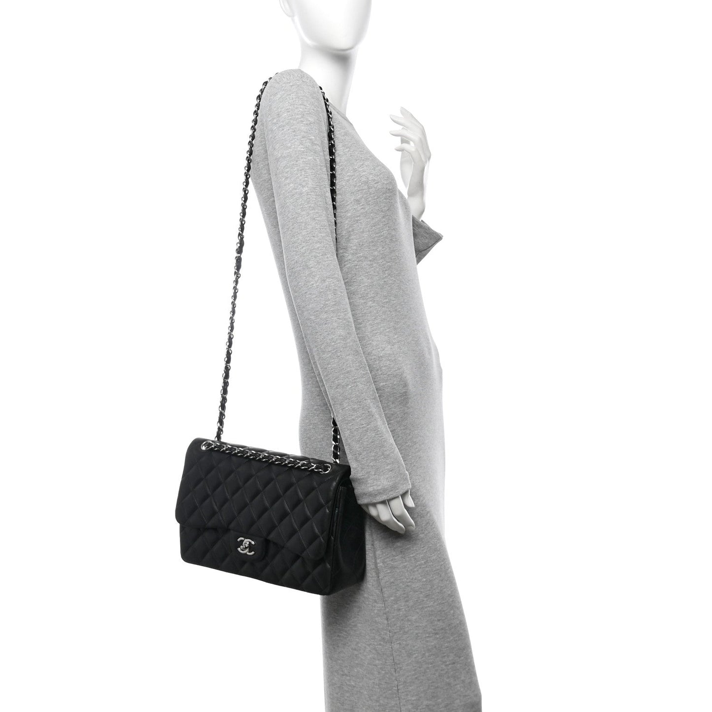 Chanel Lambskin Quilted Jumbo Double Flap Black