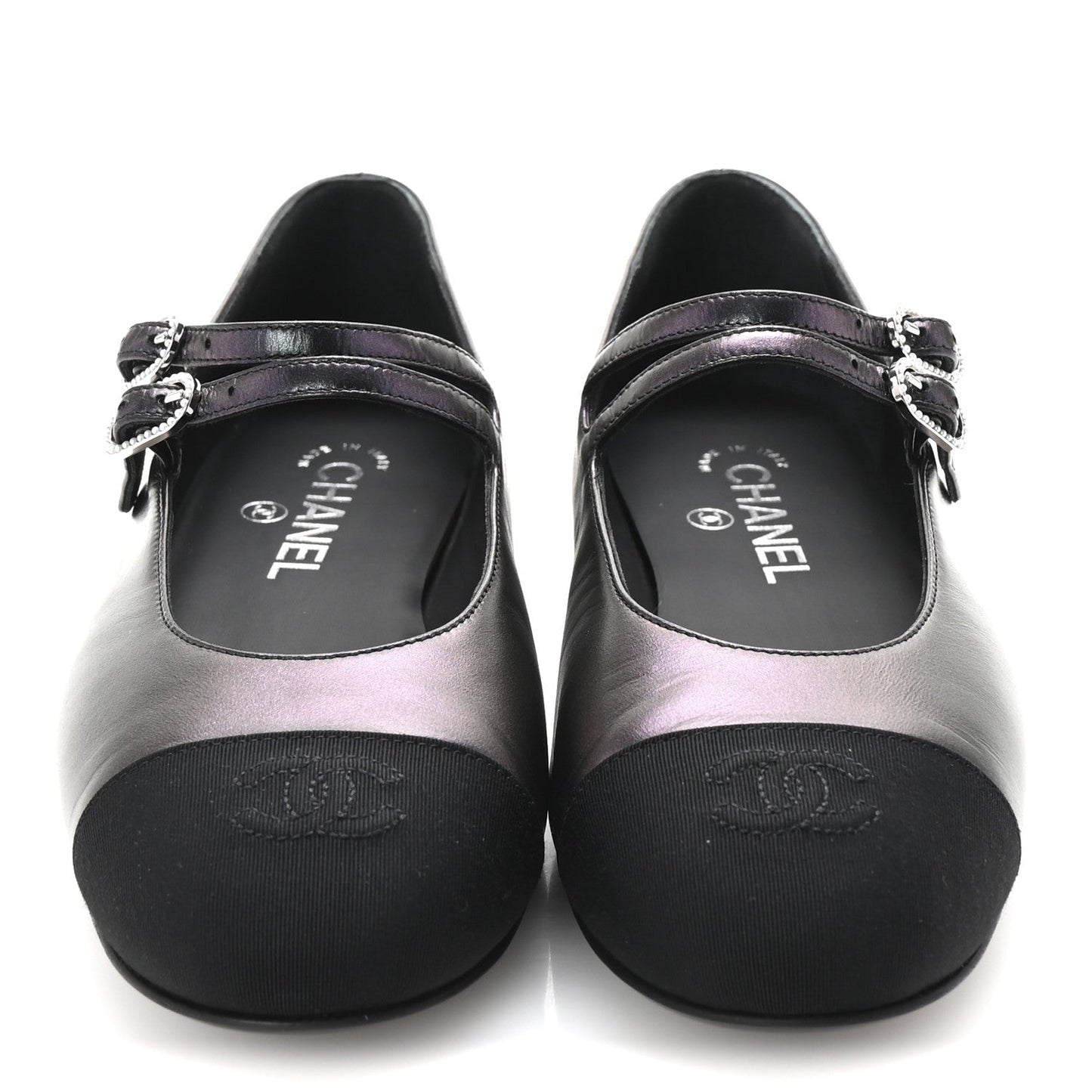 Chanel Lambskin Grosgrain Pearl Mary Jane Flats 38.5 Black