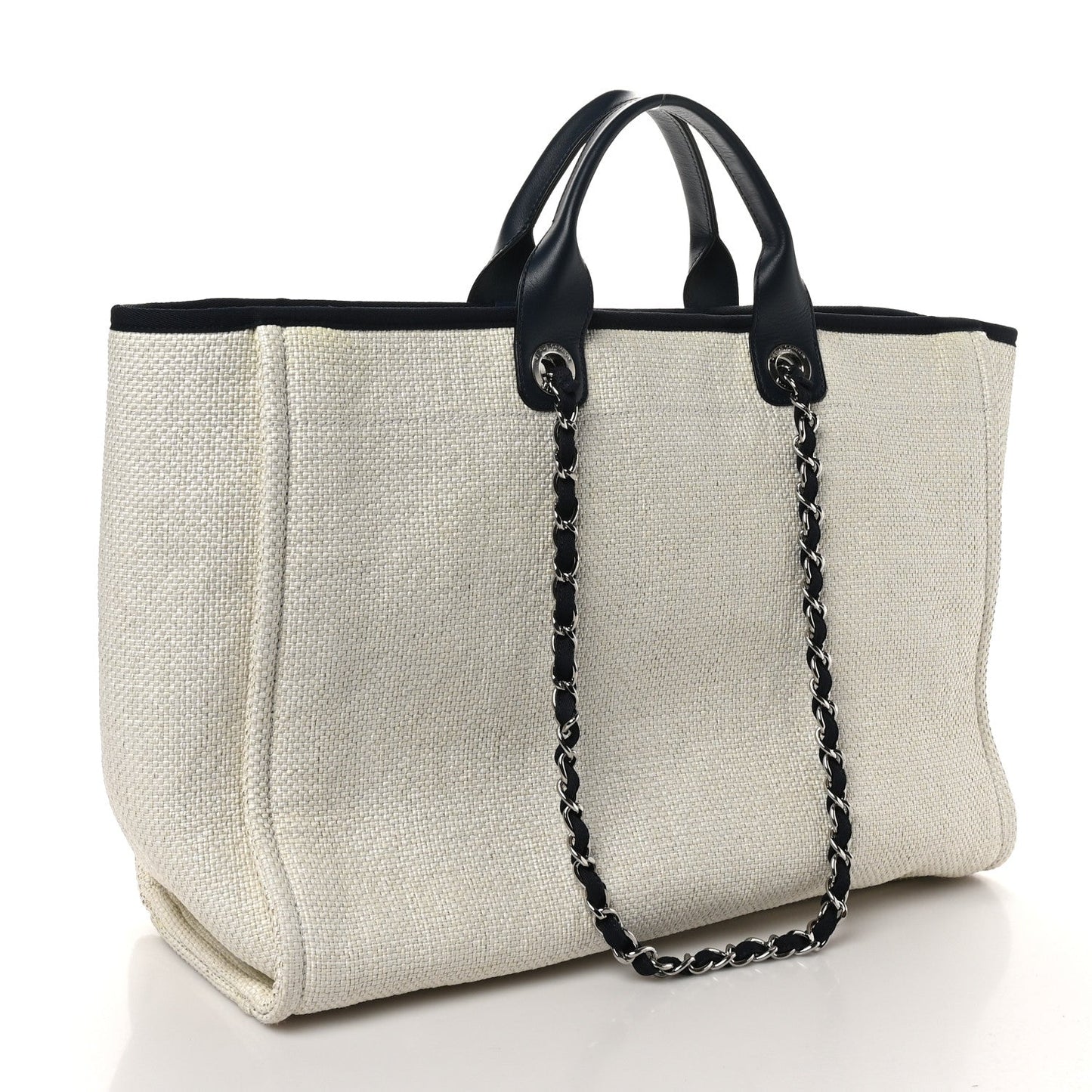 Chanel Woven Straw Raffia Extra Large Deauville Tote White Navy