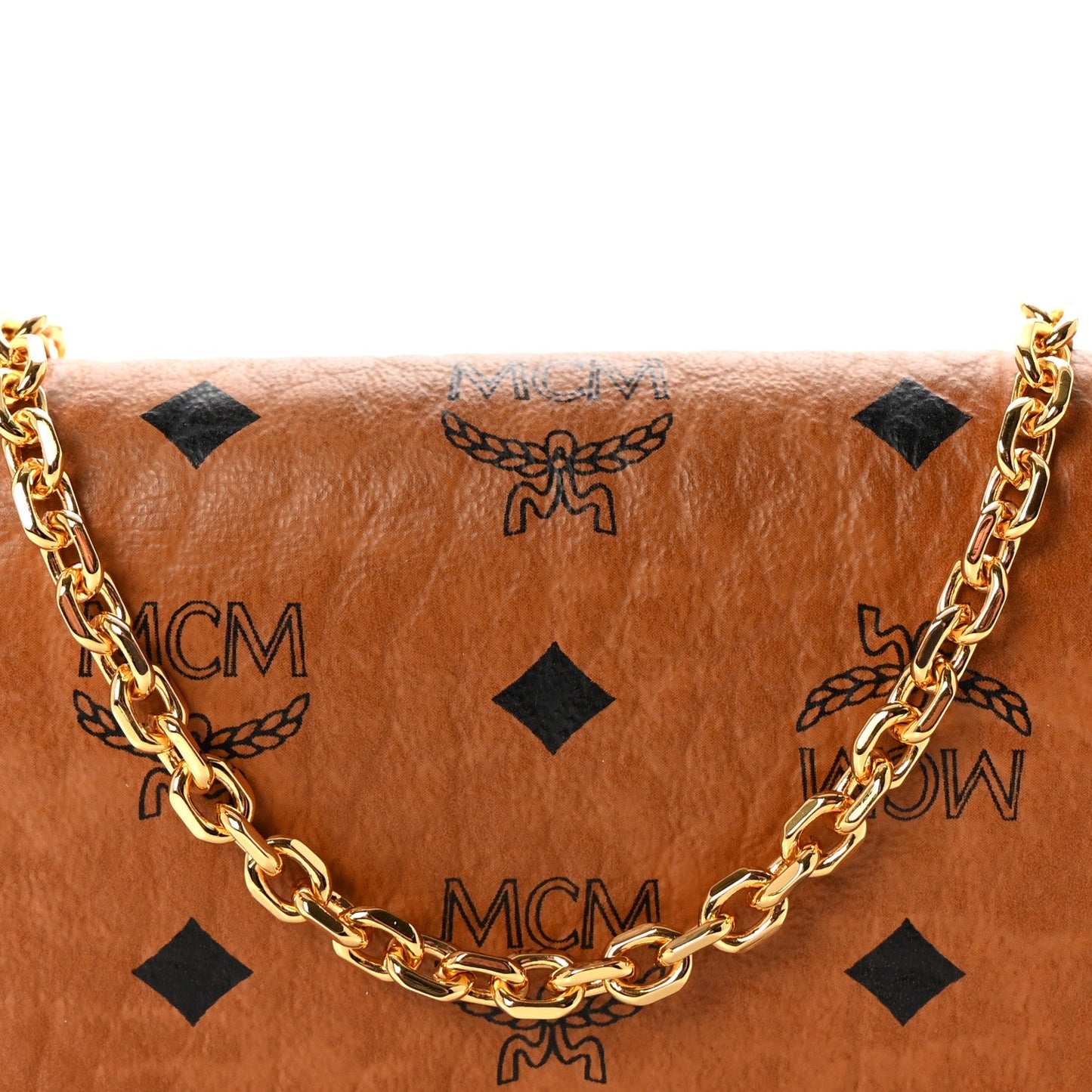 MCM MCM Visetos Original Mini Chain Wallet Cognac