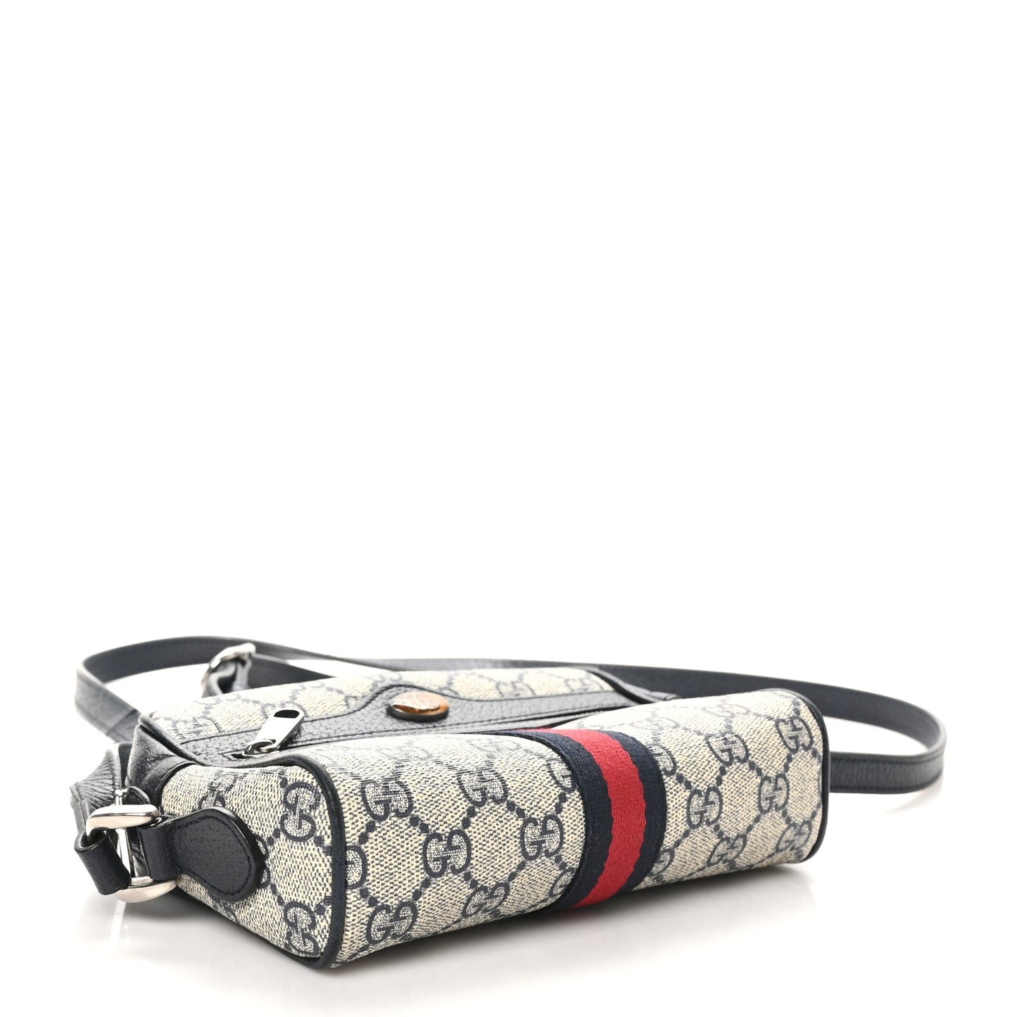 Gucci GG Supreme Monogram Textured Dollar Calfskin Web Mini Ophidia Shoulder Bag Beige Blue