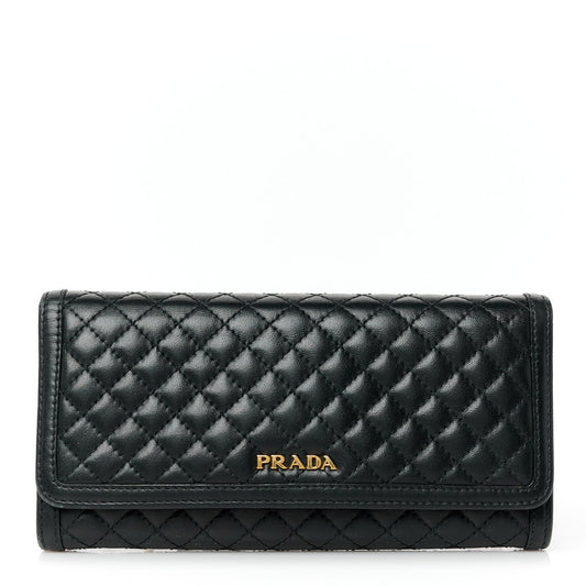 Prada Soft Calfskin Quilted Continental Flap Wallet Black