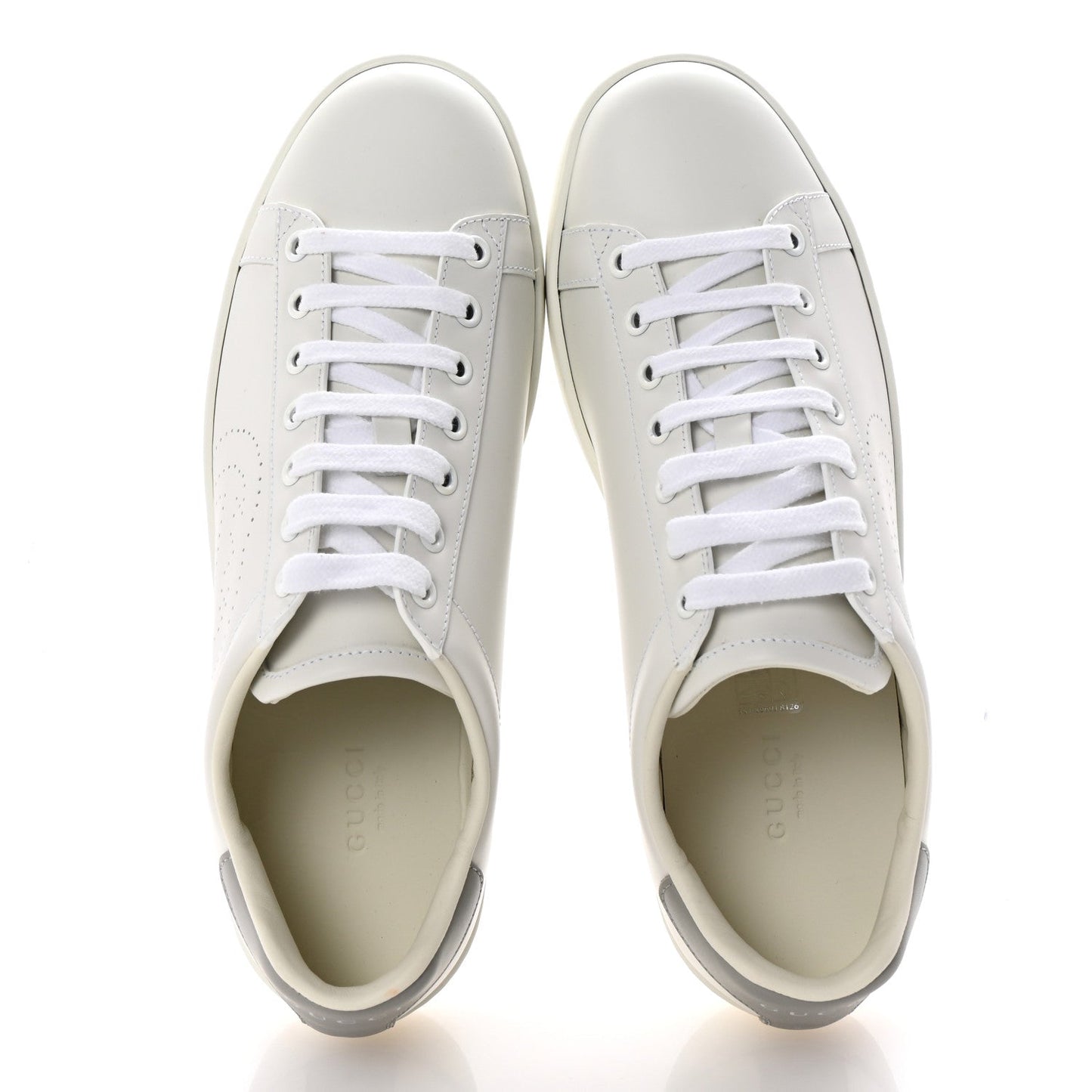 Gucci Calfskin InterLocking G Perforated Womens Ace Sneakers 38.5 White Grey Sky