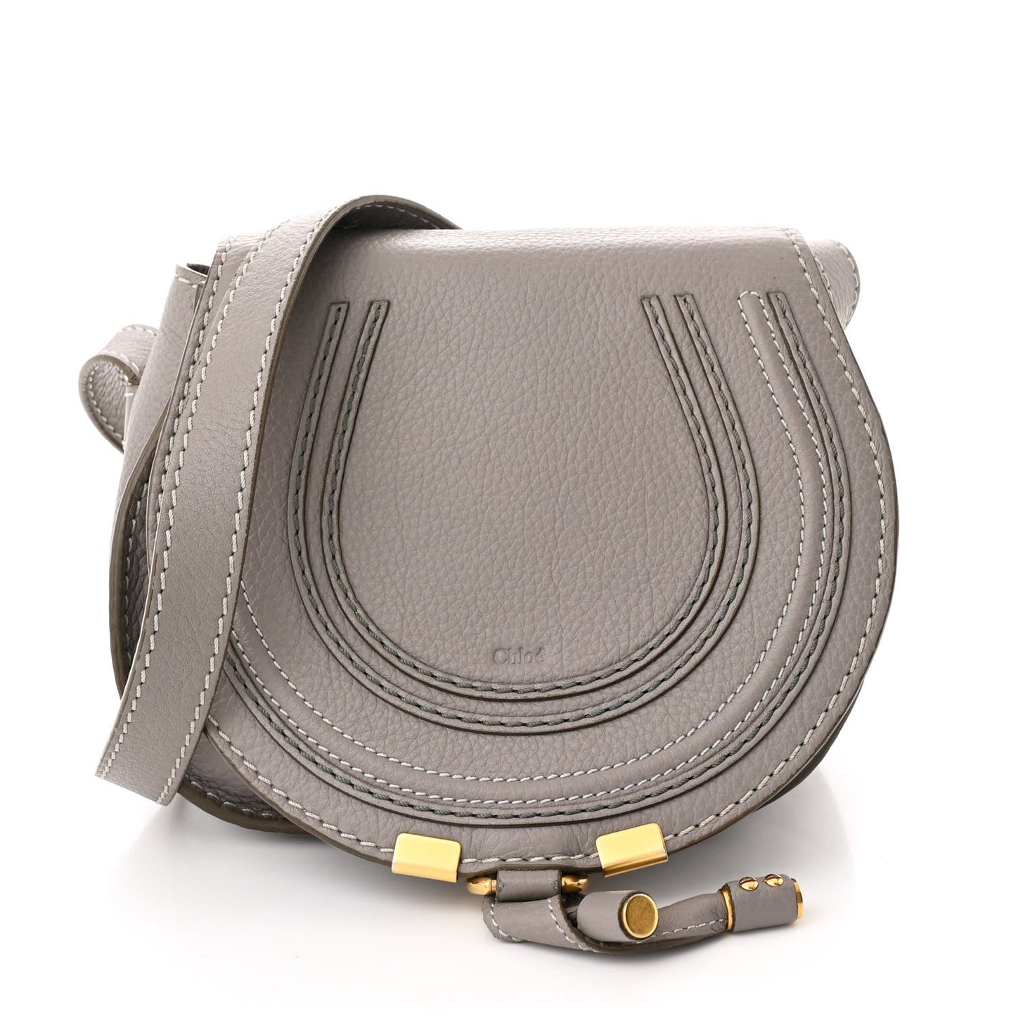 Chloe Calfskin Mini Marcie Round Crossbody Bag Cashmere Grey