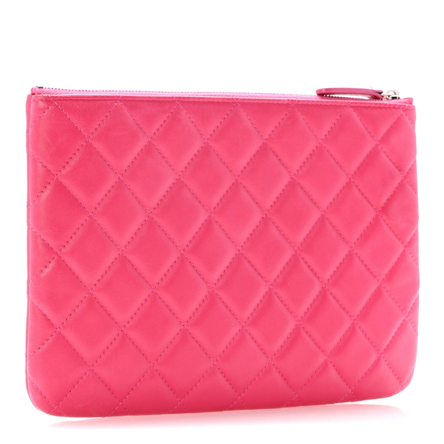 Chanel Lambskin Quilted Medium Cosmetic Case Dark Pink