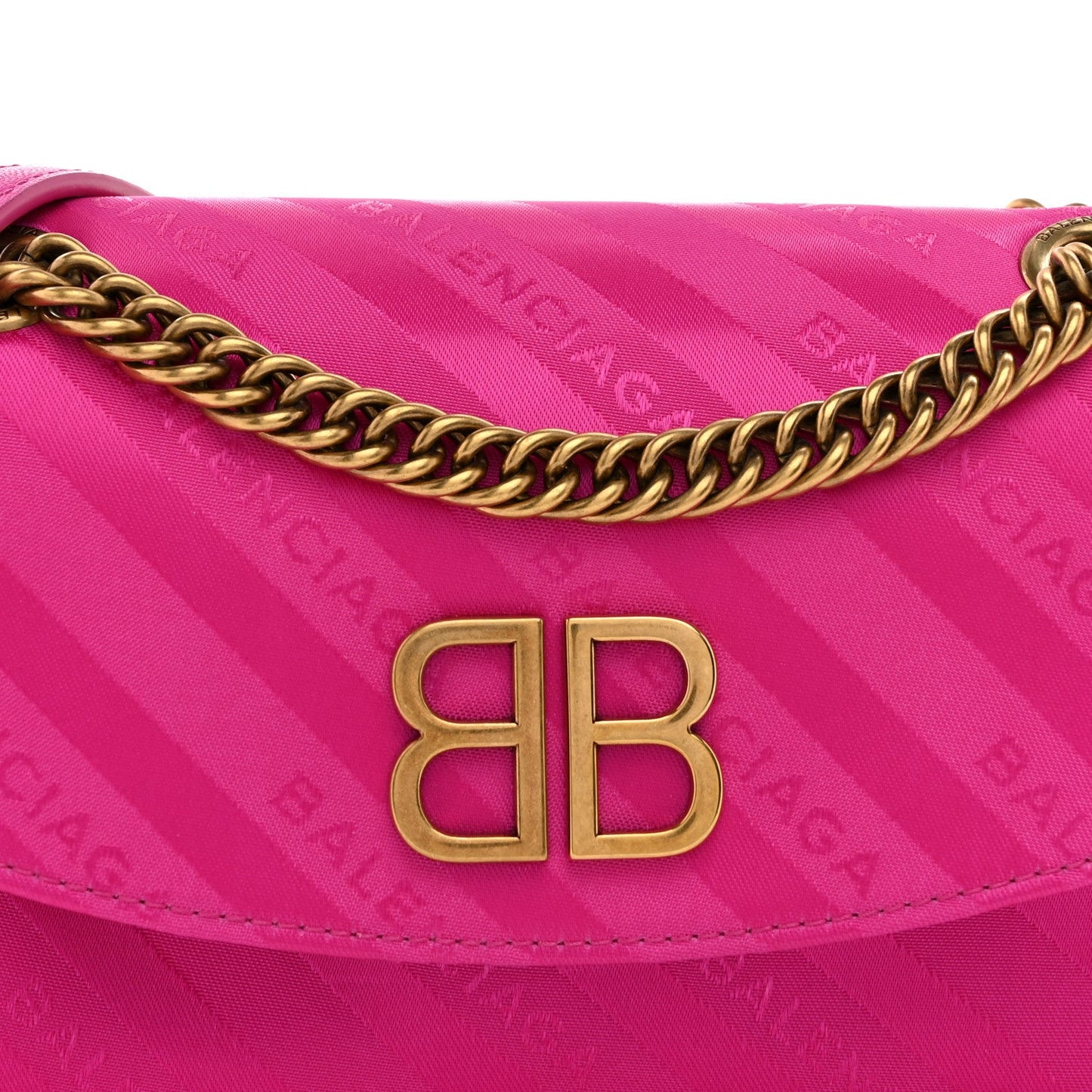 Balenciaga Nylon Jacquard Diagonal Logo S BB Round Shoulder Bag Rose Magenta