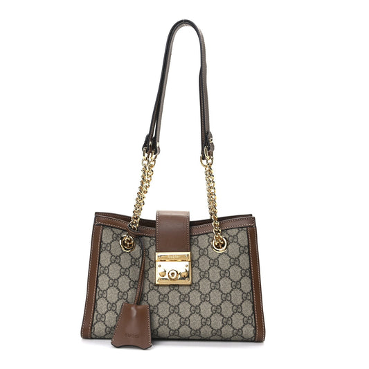 Gucci GG Supreme Monogram Calfskin Small Padlock Tote Beige Ebony Tuscany
