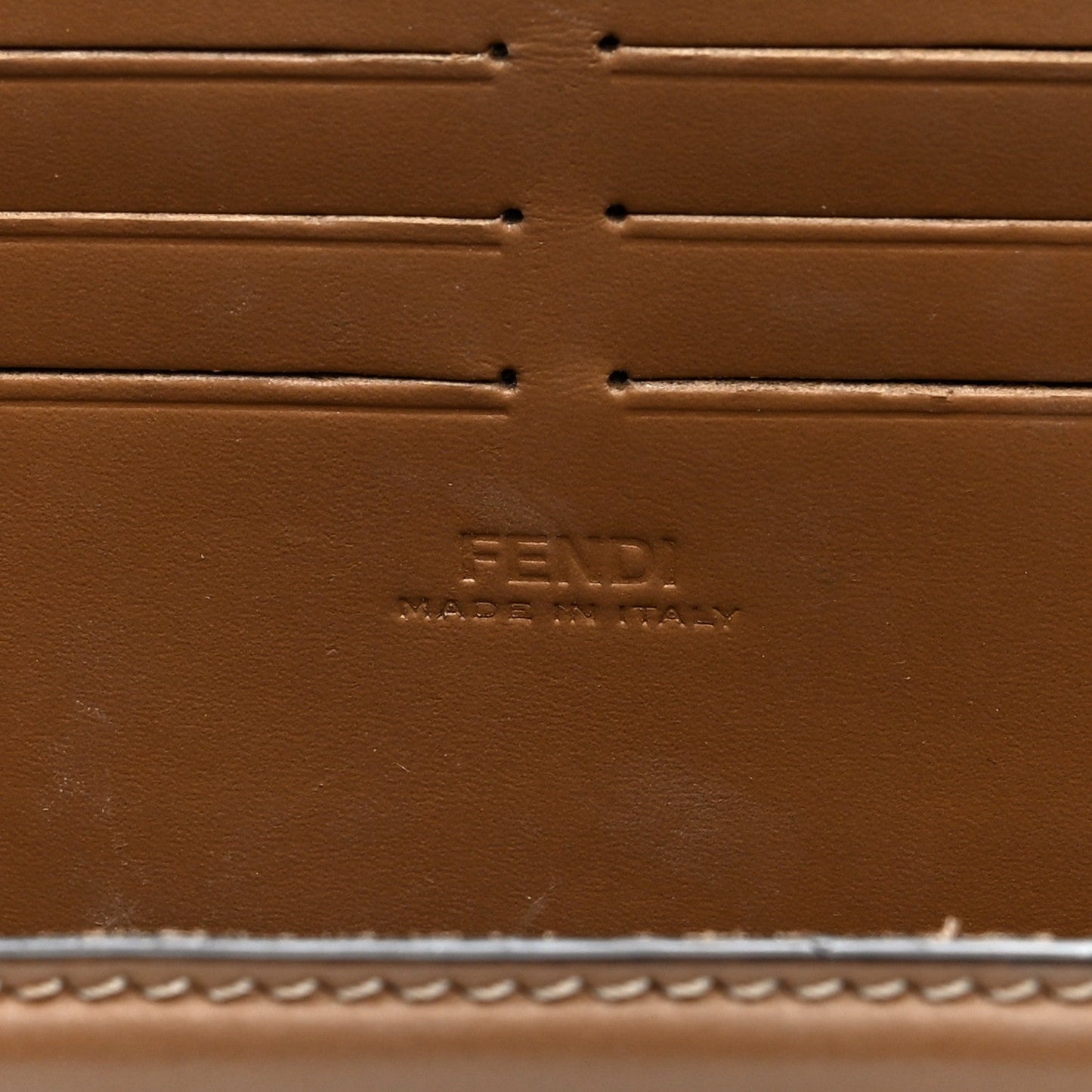 Fendi Recycled Fabric Jacquard Vitello King FF 1974 Baguette Soft Trunk Phone Pouch Tobacco Moro Sand